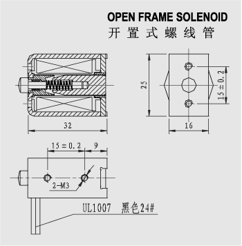 Linear Push Solenoid, O shape Open frame solenoid SDO-0832S Dimension pic
