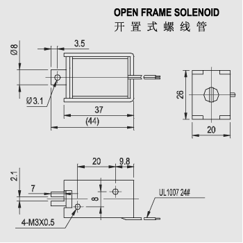 Linear Pull Solenoid, O shape Open frame solenoid SDO-0837L Dimension pic