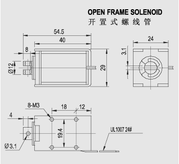 Linear Pull Solenoid, O shape Open frame solenoid SDO-1240L Dimension pic