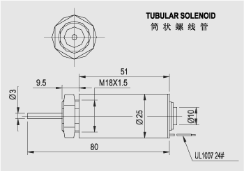 Linear Push Solenoid, Tubular solenoid SDT-2551S Dimension pic